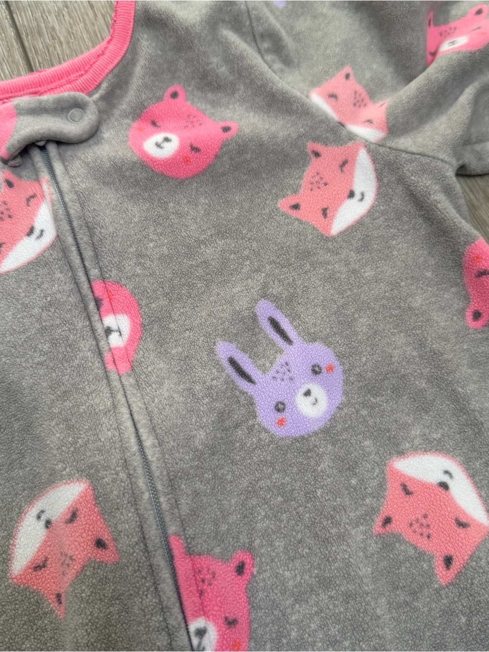 Carters fleece zip up footed sleeper pjs grey woodland creatures 3T - Picture 2 of 7